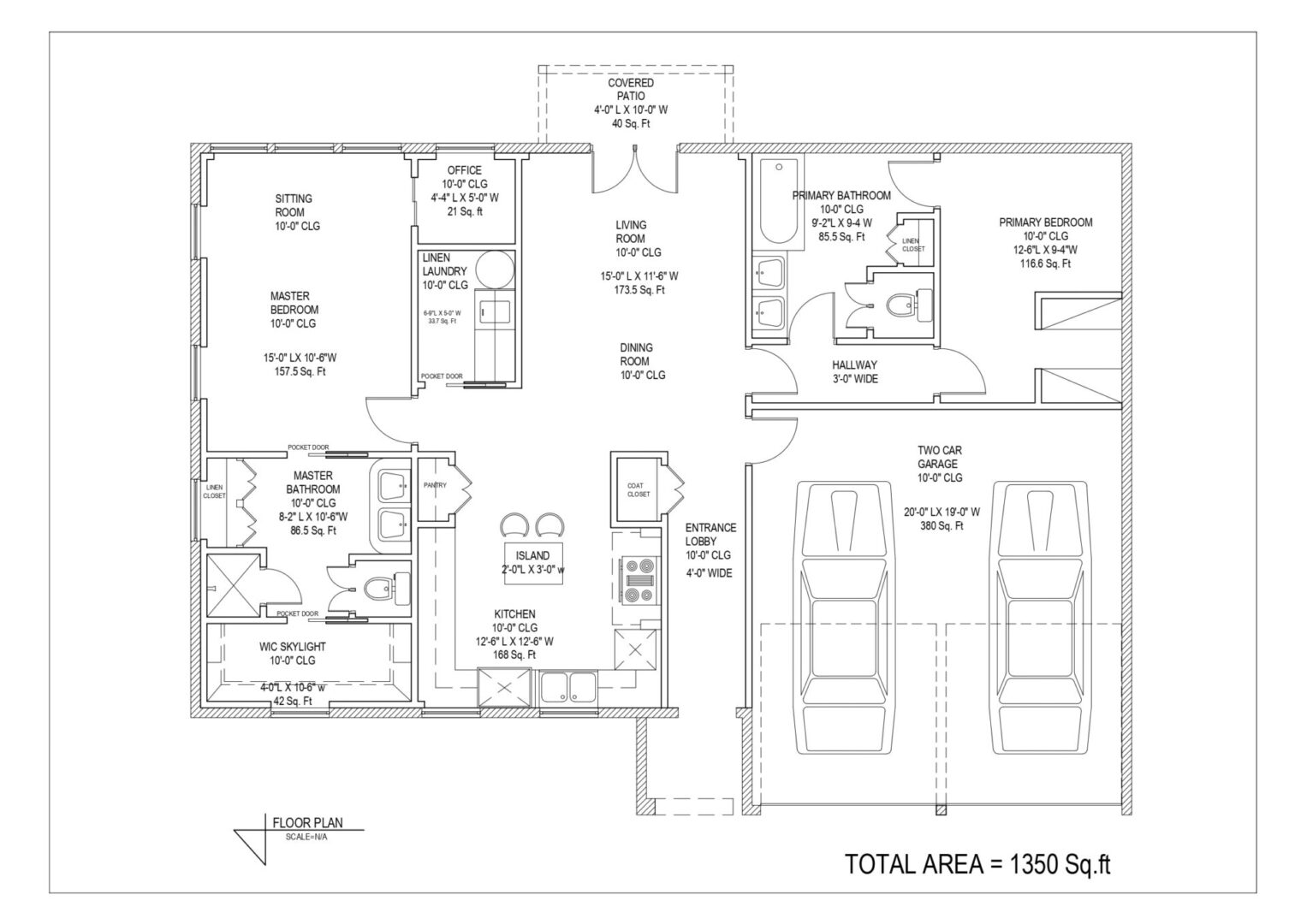 1350 sq ft home floor plan with garage
