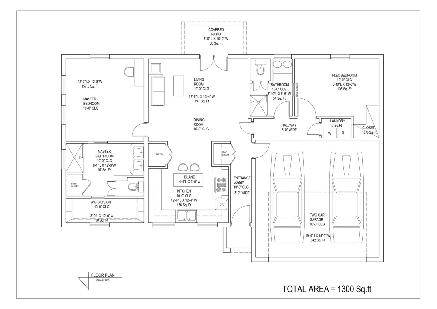 1300 sq ft home floor plan with garage